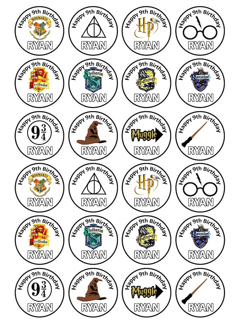 Edible Harry Potter Personalised Plain Cupcake Cake Toppers Etsy