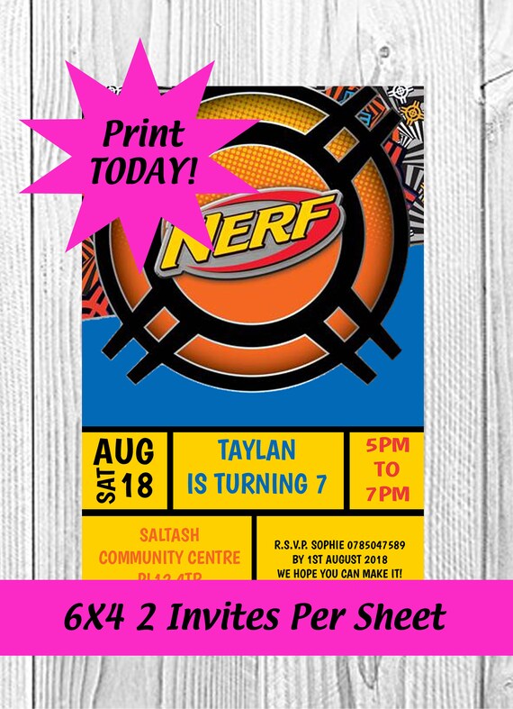 Imprimer Invitation Nerf Guerre Aujourd Hui Telecharger Etsy