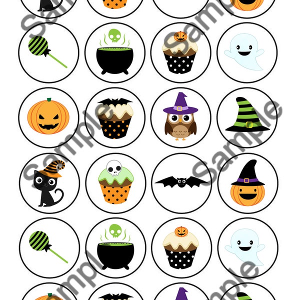 Edible Halloween Instant Download Cupcake Cake Toppers Pumpkin Trick Treat Ghost Cat Bat Rat Rice Paper Icing Birthday Party