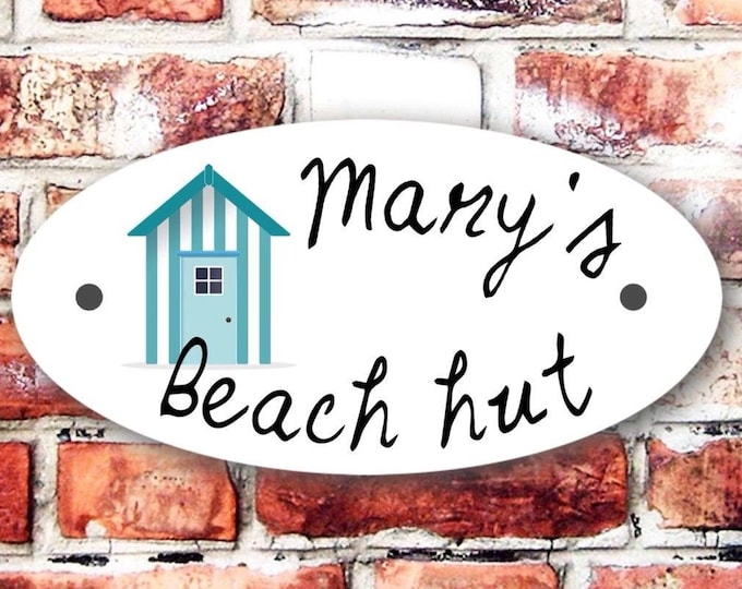 Beach hut sign plaque any name weather proof pre drilled great gift birthday xmas high gloss large