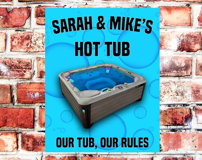 Personalised hot tub sign plaque pre drilled great gift birthday xmas high gloss