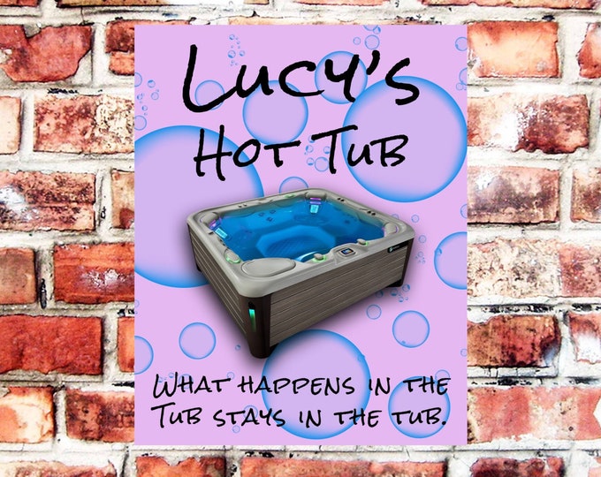Personalised hot tub sign plaque pre drilled great gift birthday xmas high gloss