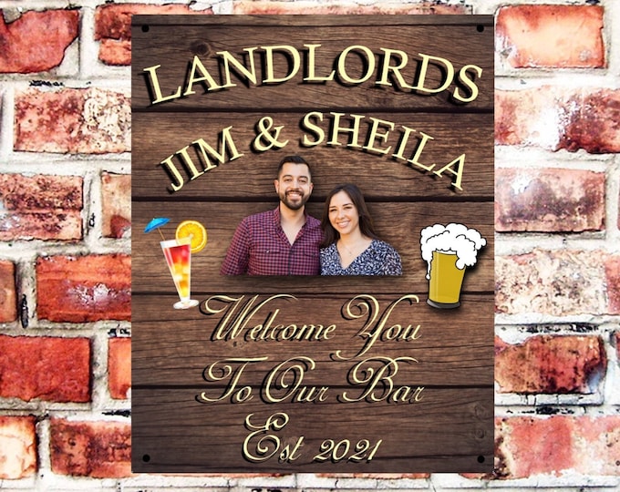 Pub bar sign personalised photo plaque any name and date weather proof pre drilled great gift birthday xmas high gloss bar landlords