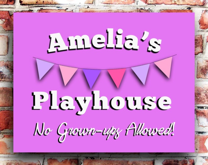 Personalised playhouse sign weather proof pre drilled high gloss birthday xmas gift