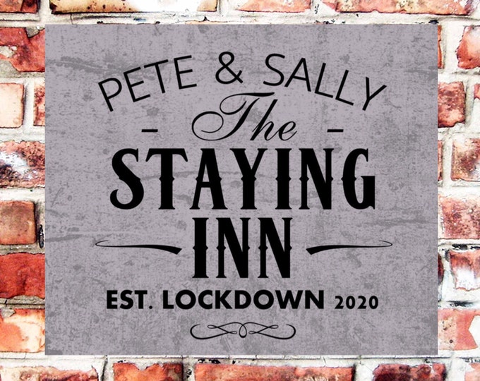 Pub bar sign personalised plaque any name and date weather proof pre drilled great gift birthday xmas high gloss the staying inn