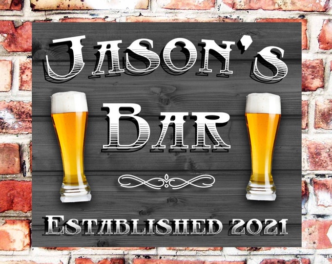 Pub bar sign personalised plaque any name and date weather proof pre drilled great gift birthday xmas high gloss bar signage