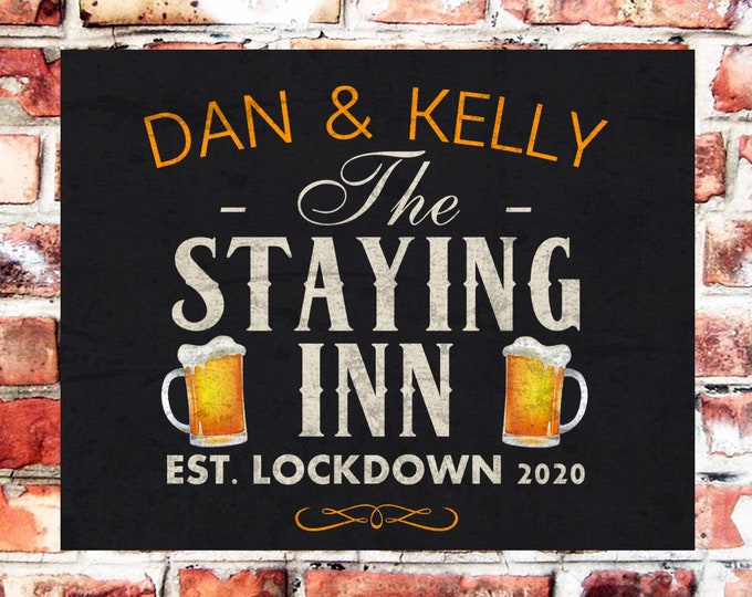 Pub bar sign personalised plaque any name and date weather proof pre drilled great gift birthday xmas high gloss the staying inn