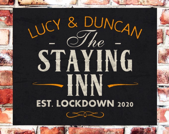 Pub bar sign personalised plaque any name and date weather proof pre drilled great gift birthday xmas high gloss the staying inn