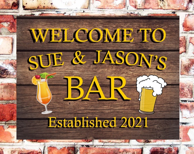 Pub bar sign personalised plaque any name and date weather proof pre drilled great gift birthday xmas high gloss