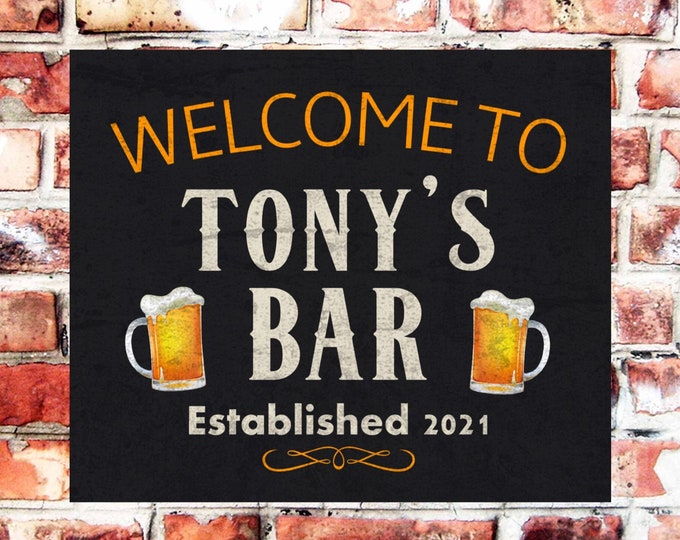 Bar sign personalised plaque any name and date weather proof pre drilled great gift birthday xmas high gloss