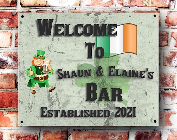 Pub bar sign personalised plaque any name and date weather proof pre drilled great gift birthday xmas high gloss irish