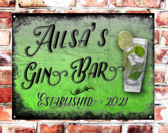 Gin bar sign personalised plaque any name and date weather proof pre drilled great gift birthday xmas high gloss