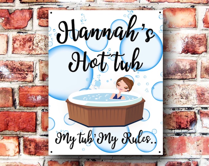 Personalised hot tub sign plaque pre drilled great gift birthday xmas high gloss garden sign jacuzzi spa hot tub accessories