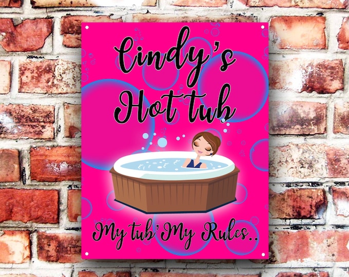 Personalised hot tub sign plaque pre drilled great gift birthday xmas high gloss