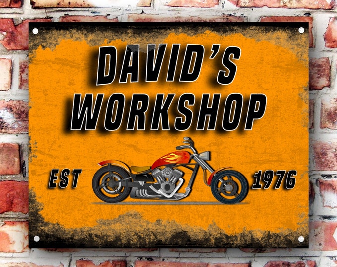 Personalised garage wall sign weather proof pre drilled great gift birthday xmas high gloss bike garage sign chopper occ harley