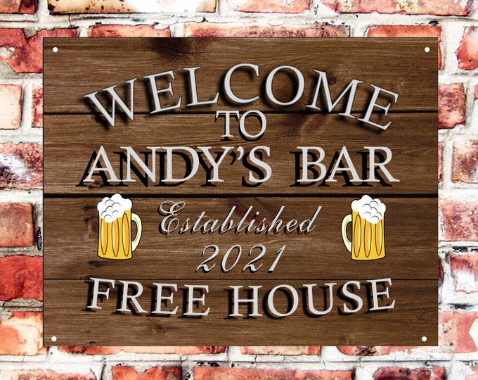 Pub bar sign personalised plaque any name and date weather proof pre drilled great gift birthday xmas high gloss lager