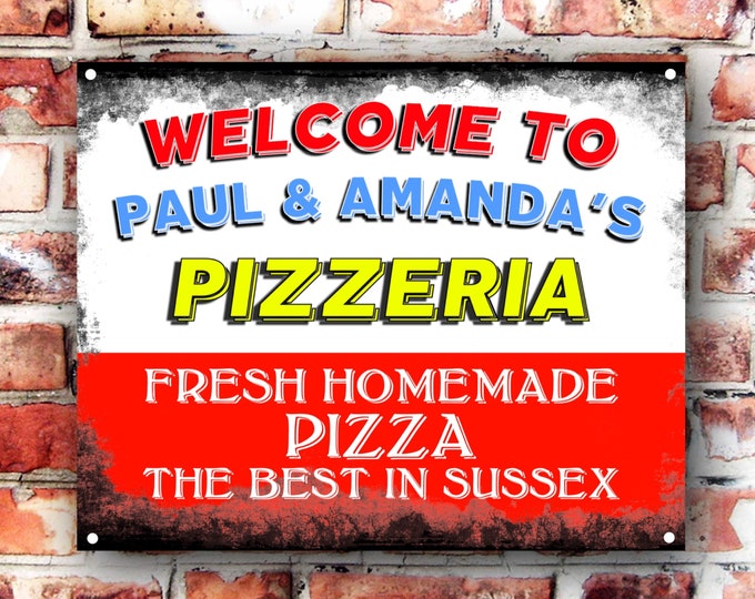 Personalised pizza wall sign weather proof pre drilled great gift birthday xmas high gloss outdoor cooking takeaway