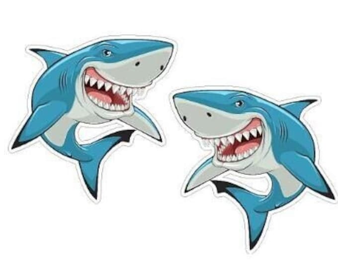 Angry shark vinyl stickers x 2 decal window laptop weather proof