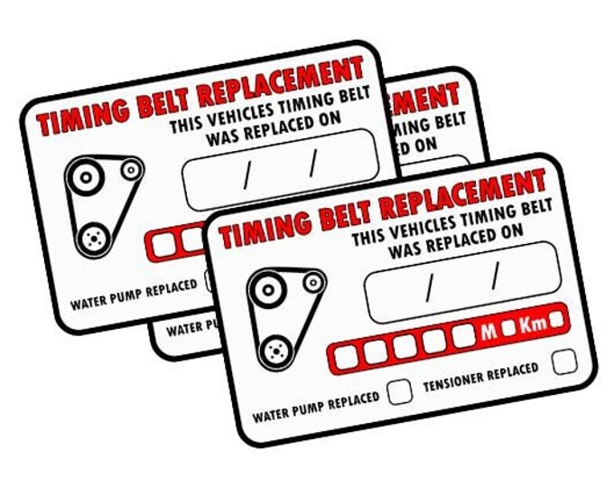 Timing belt replacement vinyl stickers x 3 decal car garage mechanic laminated