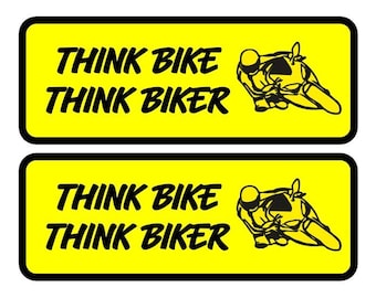 Think bike think biker vinyl stickers x 2 decal car window laptop weather proof safety