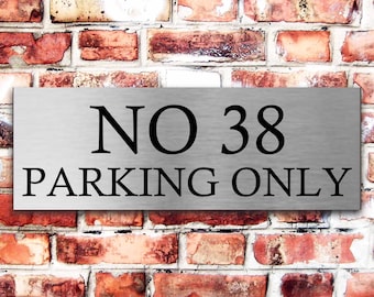 Brushed silver parking sign personalised x 3 sizes aluminium strong double sided sticky pads easy to fit