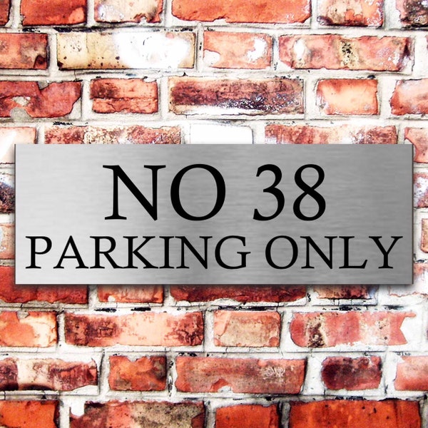 Brushed silver parking sign personalised x 3 sizes aluminium strong double sided sticky pads easy to fit