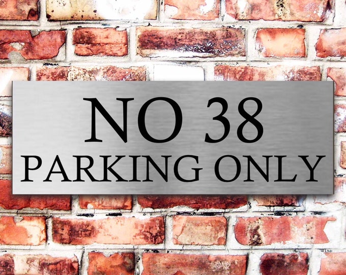 Brushed silver parking sign personalised x 3 sizes aluminium strong double sided sticky pads easy to fit