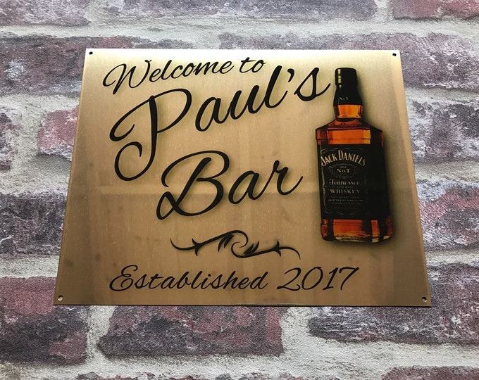 Pub bar sign personalised plaque any name and date weather proof pre drilled great gift birthday xmas mirror gold