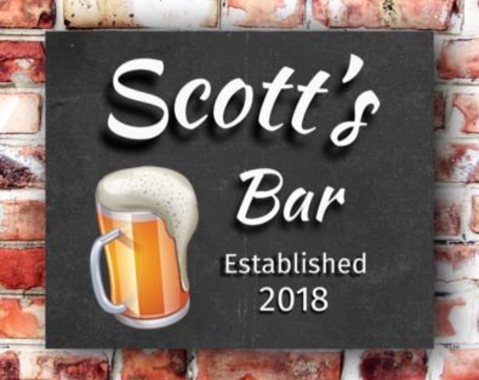 Pub bar sign personalised plaque any name and date weather proof pre drilled great gift birthday xmas high gloss lager