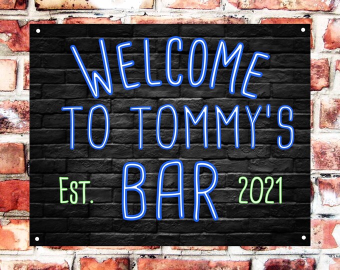Pub bar sign personalised plaque any name and date weather proof pre drilled great gift birthday xmas high gloss bar signage