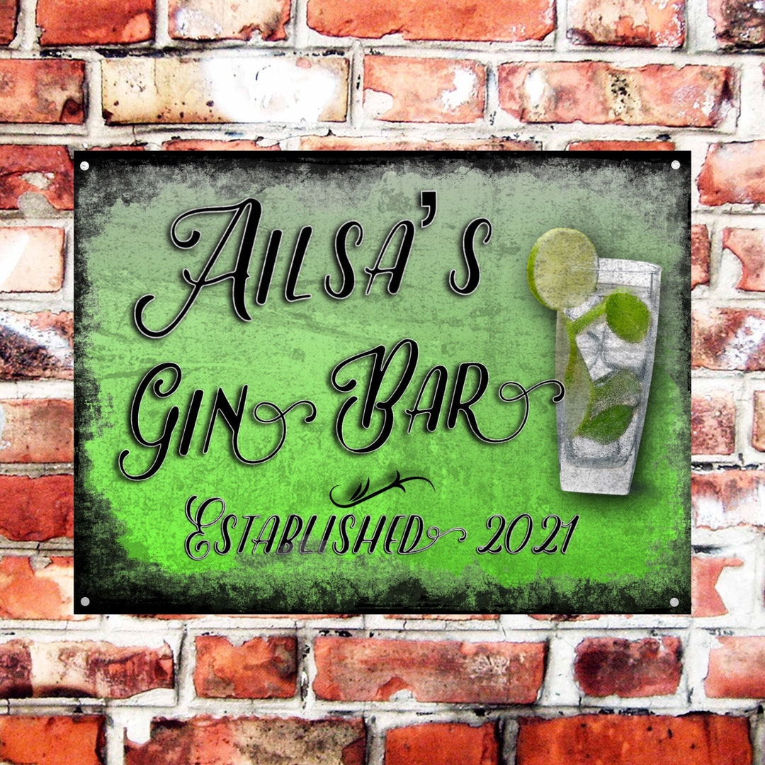 Gin Bar Sign Personalised Plaque Any Name and Date Weather Proof Pre