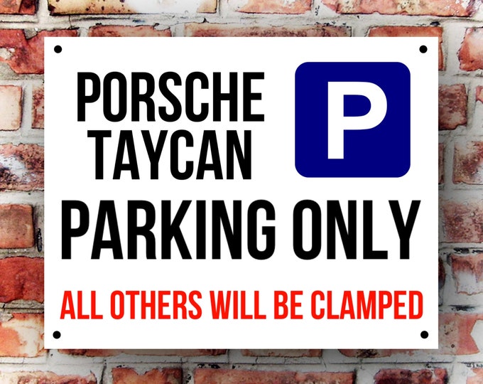 Porsche taycan parking wall sign weather proof pre drilled great gift birthday high gloss garage gate turbo