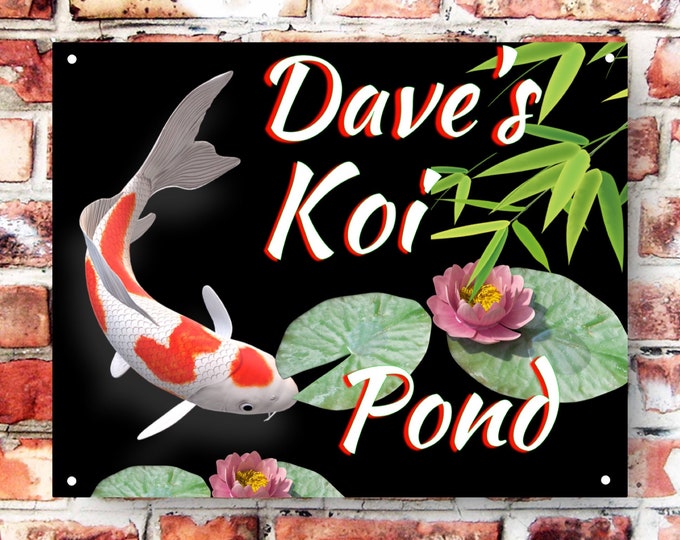 Personalised koi pond sign weather proof pre drilled high gloss father's day gift for him xmas birthday fish pond