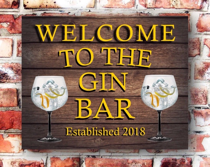 Bar sign personalised plaque any name and date weather proof pre drilled great gift birthday xmas high gloss gin