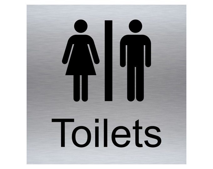 Unisex toilet sign aluminium strong double sided sticky pads easy to fit gate wall door hotel school office