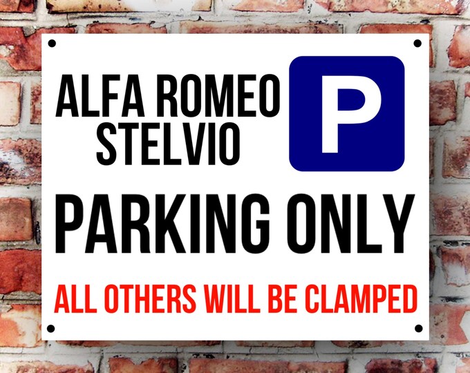 Alfa romeo stelvio parking wall sign weather proof pre drilled great gift birthday xmas high gloss garage gate gift for him