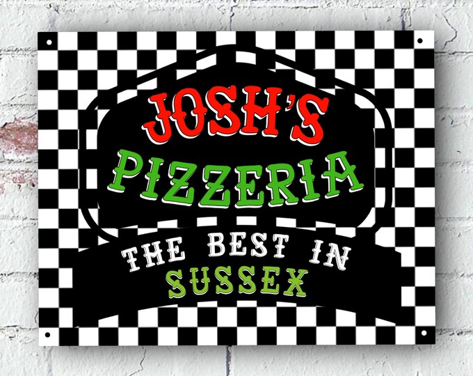 Personalised pizzeria wall sign weather proof pre drilled great gift birthday xmas high gloss outdoor cooking takeaway