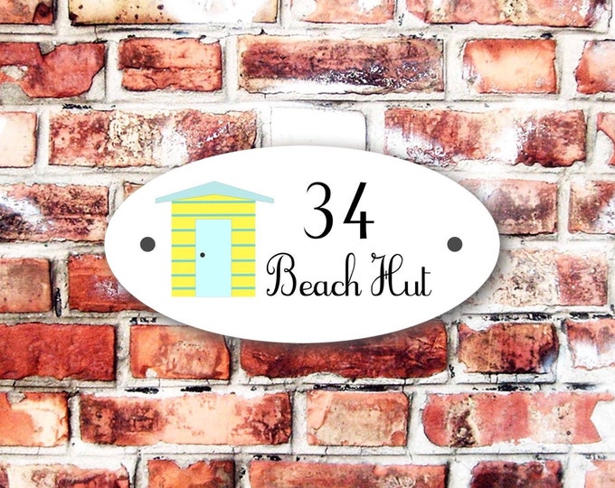 Beach hut sign plaque any name or number weather proof pre drilled great gift birthday xmas high gloss