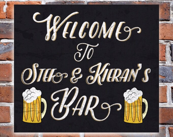 Pub bar sign personalised plaque any name and date weather proof pre drilled great gift birthday xmas high gloss