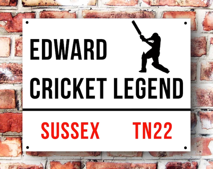Personalised cricket sign weather proof pre drilled high gloss father's day gift xmas gift for him