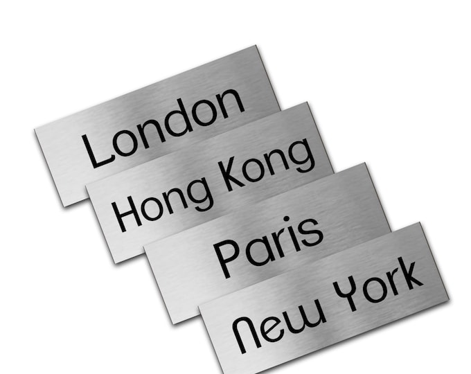 Brushed silver door plaque time zone x 3 sizes aluminium strong double sided sticky pads easy to fit