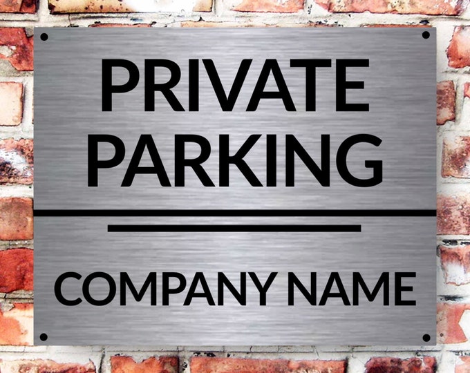 Private parking with company name wall sign plaque weather proof pre drilled parking sign driveway gate personalised