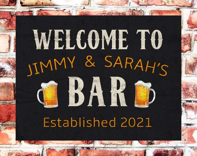 Custom pub bar sign personalised plaque any name and date weather proof pre drilled great gift birthday xmas high gloss lager
