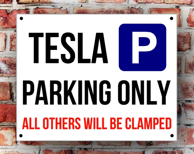 Tesla parking wall sign weather proof pre drilled great gift birthday high gloss garage gate