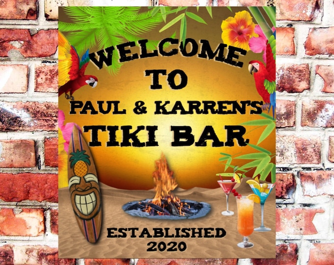 Pub bar sign personalised plaque any name and date weather proof pre drilled great gift birthday xmas high gloss tiki bar signage