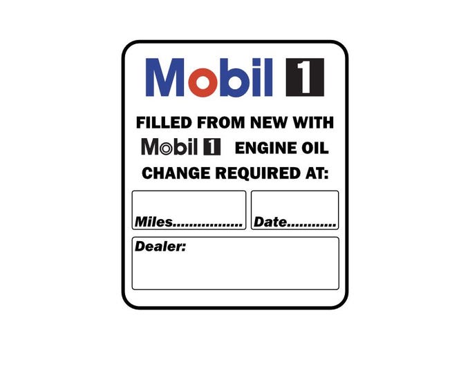 Mobil one filled from new service oil change sticker car engine porsche garage vinyl stickers x 1 decal laminated
