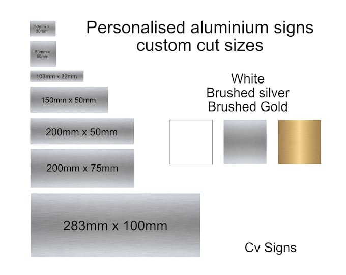 Personalised aluminium brushed silver, gold, white for parking, home, office, school, flat, garages, stables strong double sided sticky pads