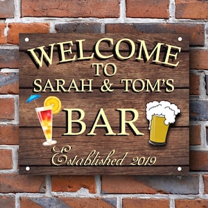 Pub bar sign personalised plaque any name and date weather proof pre drilled great gift birthday xmas high gloss bar signage gift for him