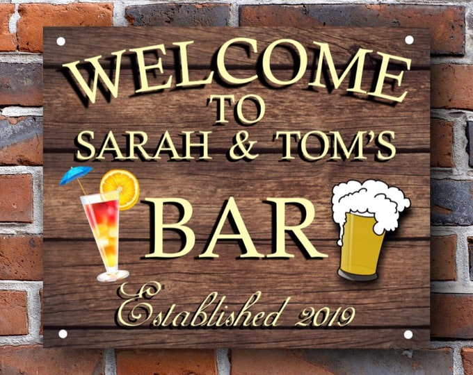 Pub bar sign personalised plaque any name and date weather proof pre drilled great gift birthday xmas high gloss bar signage gift for him