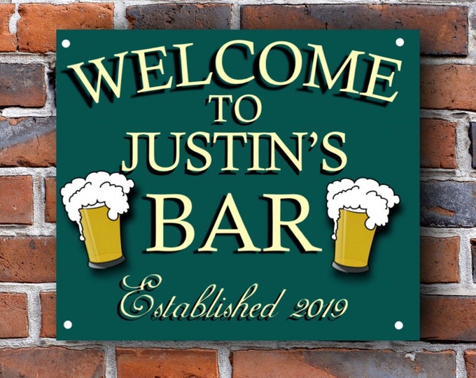 Pub bar sign personalised plaque any name and date weather proof pre drilled great gift birthday xmas high gloss